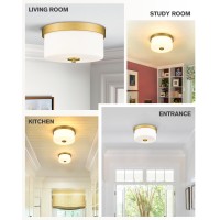 Emak 11 Inch Brushed Gold Flush Mount Ceiling Light Fixture 2Light Fixtures Ceiling Mount With Milk Glass Shades For Hallway