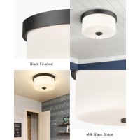 Emak Black Modern Flush Mount Ceiling Light Fixture With Milk Glass Fm082Bkml