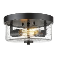 Emak Matte Black 2 Light Flush Mount Ceiling Light Fixture 11 Inch Close To Ceiling Light Fixtures With Seeded Glass Shades For