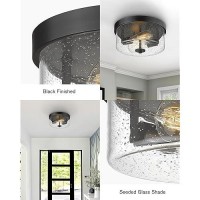 Emak Matte Black 2 Light Flush Mount Ceiling Light Fixture 11 Inch Close To Ceiling Light Fixtures With Seeded Glass Shades For