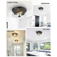 Emak Matte Black 2 Light Flush Mount Ceiling Light Fixture 11 Inch Close To Ceiling Light Fixtures With Seeded Glass Shades For