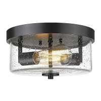 Emak Matte Black 2 Light Flush Mount Ceiling Light Fixture 11 Inch Close To Ceiling Light Fixtures With Seeded Glass Shades For