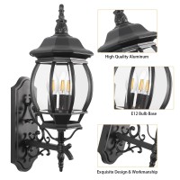 Krychiler Outdoor Wall Lantern, Wall Sconce Porch Lighting Fixture Exterior Wall Lantern Waterproof Sconce Porch Lights Wall Mount (Black, 3-Light)