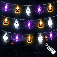 Halloween Lights 16Ft 30 Led Waterproof 3D Pumpkin Bat Ghost Battery Operated String Lights With Timer 8 Lighting Modes Fairy