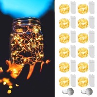 Yoeen 12 Pack Fairy Lights Battery Operated (Included) 5Ft 20 Led Mini Fairy String Lights Waterproof Copper Wire Firefly Starry Lights For Wedding Party Mason Jars Christmas Decor, Cool Whtie