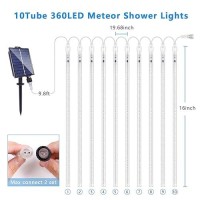 Blingstar Meteor Shower Lights 10Tubes 16Inch 360Led Solar Christmas Lights Outdoor Waterproof Falling Rain Lights Cool White Sn