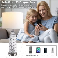 Qimh Table Lamp For Living Room Bedside Lamps For Bedroom Set Of 2 With Usb Ports 3Way Dimmable Touch Control Modern Coastal W