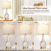 Qimh Gold Table Lamps For Living Room Set Of 2, Modern Coastal Bedside Shell Pearl Tiles Nightstand Lamp With Usb Ports 3-Way Touch Control Lamp For Bedroom Home Decor (2700K Led Bulbs Included)