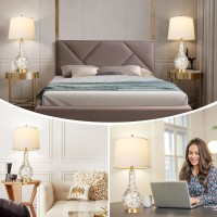 Qimh Gold Table Lamps For Living Room Set Of 2, Modern Coastal Bedside Shell Pearl Tiles Nightstand Lamp With Usb Ports 3-Way Touch Control Lamp For Bedroom Home Decor (2700K Led Bulbs Included)