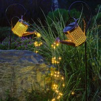 Na Solar Watering Can With Lights Outdoor,Hanging Solar Lantern,Metal Waterproof Garden Lights D