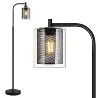 Boostarea Industrial Floor Lamp, Standing Lamp With 2 In 1 Iron Mesh Glass Lampshade, 6W Led Bulb Included, Foot Switch, Bright Modern Floor Lamp For Living Room And Bedroom, Office, Simple Style