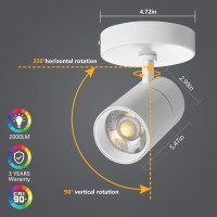 Vanoopee 3 Color Dimmable Ceiling Spotlight Flush Mount Adjustable Spotlight Directional Led Spot Lights Indoor Bright Accent Fixture For Living Room, Cri90 36 Flicker Free 20W 2000Lm White - 2 Pack