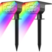 Litlisfly Solar Color Changing Lights Outdoor Landscape Lights, 50 Leds Multi-Color Rgb Solar Spot Lights Outdoor, Ip67 Waterproof 2-In-1 Halloween Christmas Spotlight For Decorations, 2Pack