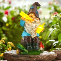 Dkjocky Solar Funny Garden Gnomes Statues Funny Gnome With Led Lights Up Gnomes Decoration For Patio Balcony Yard Lawn Novelty