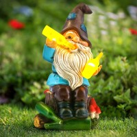 Dkjocky Solar Funny Garden Gnomes Statues Funny Gnome With Led Lights Up Gnomes Decoration For Patio Balcony Yard Lawn Novelty