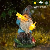 Dkjocky Solar Funny Garden Gnomes Statues Funny Gnome With Led Lights Up Gnomes Decoration For Patio Balcony Yard Lawn Novelty