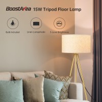 Boostarea Floor Lamp For Living Room Tripod Floor Lamp 15W Led Bulb 3 Levels Dimmable Brightness Linen Lamp Shade Mid Centu