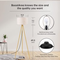 Boostarea Floor Lamp For Living Room Tripod Floor Lamp 15W Led Bulb 3 Levels Dimmable Brightness Linen Lamp Shade Mid Centu