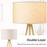 Boostarea Floor Lamp For Living Room Tripod Floor Lamp 15W Led Bulb 3 Levels Dimmable Brightness Linen Lamp Shade Mid Centu