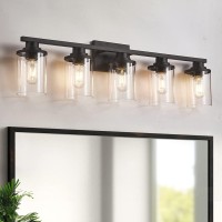 Stambord 5 Light Bathroom Vanity Light Black Bathroom Light Fixtures Sconces Wall Lighting With Clear Glass Shade Modern Matt