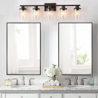 Stambord 5 Light Bathroom Vanity Light Black Bathroom Light Fixtures Sconces Wall Lighting With Clear Glass Shade Modern Matt