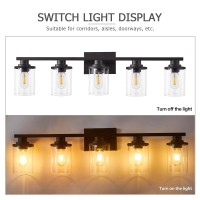 Stambord 5 Light Bathroom Vanity Light Black Bathroom Light Fixtures Sconces Wall Lighting With Clear Glass Shade Modern Matt