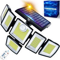 Vensstnor Solar Motion Sensor Flood Lights Outdoor - 496Leds 3500Lm 3 Lighting Modes 3 Levels Brightness, 6 Heads 360? Illumination, Ip65 Waterproof Solar Security Lights,For Porch Yard Patio Garage