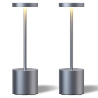 2 Pack Cordless Table Lamps, 5000Mah Rechargeable Battery Powered Lamp, Portable Metal 3-Level Dimmable Desk Lamp,Led Table Light For Outdoor/Cafe/Restaurant/Camping/Home. (Iron Grey)