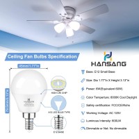 Hansang E12 Led Ceiling Fan Light Bulbs 6000K Cool Daylight, 6W 60Watt Equivalent, A15 Small Candelabra Base Chandelier Bulbs, 600Lm, Non-Dimmable, 6 Pack