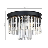 Crystal Flush Mount Ceiling Light Black Finish,2-Tier Crystal Close To Ceiling Light Fixture For Living Room Bedroom Dinning Room Hallway