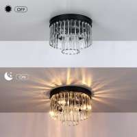 Crystal Flush Mount Ceiling Light Black Finish,2-Tier Crystal Close To Ceiling Light Fixture For Living Room Bedroom Dinning Room Hallway