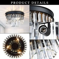 Crystal Flush Mount Ceiling Light Black Finish,2-Tier Crystal Close To Ceiling Light Fixture For Living Room Bedroom Dinning Room Hallway