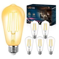 Vicsoon E26 Edison Bulbs 60 Watt Equivalent, 6W Vintage Led Light Bulbs, 2700K Warm White, St58 Led Filament Bulb Medium Base, 800 Lumens, Cri 85+, Non-Dimmable, Pack Of 6