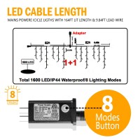 Christmas Lights Outdoor 164Ft 1600 Led Ice Lights For Outside With 320 Drops 8 Modes Timer Memory Function Ip44 Waterproof I