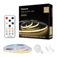 Tatazone 32.8Ft 3000K White Cob Led Strip Lights With Rf Remote, Dimmable Bright Warm White Cob Light Strip, Flexible Indoor Adhesive Cob Led Lights For Living Room, Shelf, Window