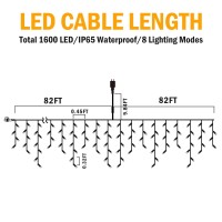 Christmas Lights Outdoor 164Ft 1600 Led Ice Lights For Outside With 320 Drops 8 Modes Timer Memory Function Ip44 Waterproof I