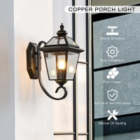 Copper Outdoor Light Fixture 13.7In High Exterior Wall Lights Oil-Rubbed Bronze Finish Porch Light Wall Mount With Beveled Glass 1 Pack