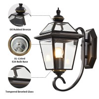 Copper Outdoor Light Fixture 13.7In High Exterior Wall Lights Oil-Rubbed Bronze Finish Porch Light Wall Mount With Beveled Glass 1 Pack