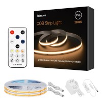 Tatazone 328Ft 2000K Yellow Cob Strip Lights With Wireless Rf Remote, Dimmable Bright Amber Cob Light Strip, Flexible Adhesive Cob Led Lights For Window, Living Room, Shelf