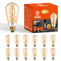 Omed Dimmable Led Vintage Edison Bulbs, St64 2700K Soft White Fishbone Filament Antique Edison Bulbs Whit E26 Base 60 Watt Equivalent, 6W 600Lm Old Fashioned Amber Glass Spiral Light Bulbs 12 Pack