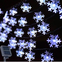 Solar Christmas Lights Outdoor, Cool White 55Ft 100 Led 8 Modes Snowflake Christmas Lights Waterproof Solar Christmas Decorative Lights Outdoor Christmas Tree Lights For Xmas Tree Garland Garden Yard