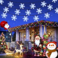 Solar Christmas Lights Outdoor, Cool White 55Ft 100 Led 8 Modes Snowflake Christmas Lights Waterproof Solar Christmas Decorative Lights Outdoor Christmas Tree Lights For Xmas Tree Garland Garden Yard