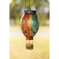 Garden Mile Solar Powered Multi-Colour Hot Air Balloon Hanging Lantern Colourful Metal Solar Light For Garden Outdoor Indoor Use Hanging Lanterns Garden Light Outdoor Solar Lights Novelty