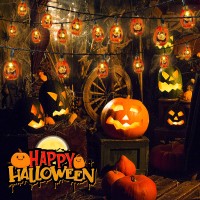 Oopswow 2 Pack Solar Powered Halloween Pumpkin String Lights 20Ft 30 Leds 8 Lighting Models Waterproof Indooroutdoor Use