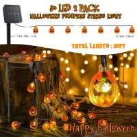 Oopswow 2 Pack Solar Powered Halloween Pumpkin String Lights 20Ft 30 Leds 8 Lighting Models Waterproof Indooroutdoor Use