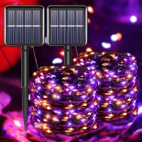 Yaozhou Halloween Decorations Outdoor Lights Solar String Lights Purple Orange Ip67 Waterproof 2 Pack Total 200 Led 66Ft 8 Mode