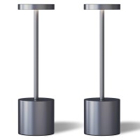 Led Cordless Table Lamps Set Of 2, Portable Rechargeable Battery Powered Lamp, Metal 2-Level Dimmable 5000Mah Battery Table Lamps,Table Light For Outdoor/Patio/Restaurant/Bedroom/Home. (Grey)