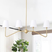 9Mmml 39 4 Arms Dining Room Light Gold Body Fabric Shade Chandelier Modern Pendant Light For Kitchen Island Foyer Living Roo