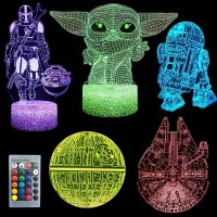 3D Yoda Night Light For Kids, 5 Patterns War Star 16 Colors Changing Remote Smart Touch Anime Toy Illusion Lamp, Baby Toys Yoda Gifts For Boys Girls War Star Fans Men Teens Birthday Christmas Gifts