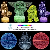 3D Yoda Night Light For Kids, 5 Patterns War Star 16 Colors Changing Remote Smart Touch Anime Toy Illusion Lamp, Baby Toys Yoda Gifts For Boys Girls War Star Fans Men Teens Birthday Christmas Gifts